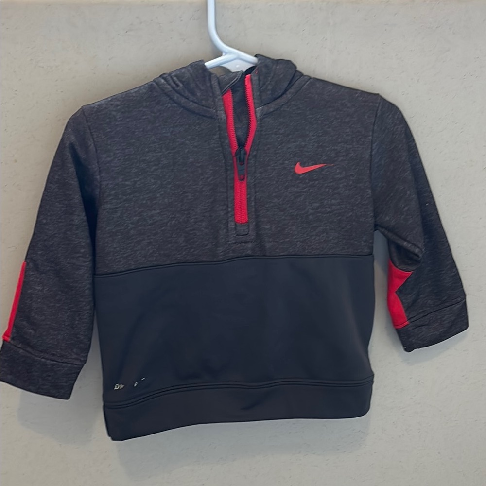 Nike Black and Red Sweatshirt with Quarter-Zip